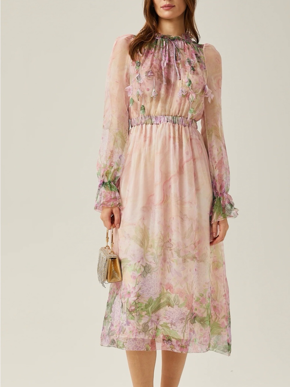 Justine floral-print cinched-waist midi dress - Picture 3 of 9